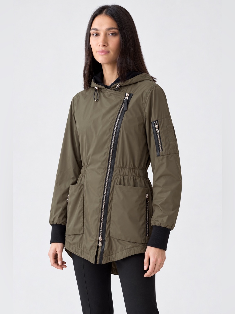Mackage  $480 fleece lined  "Cam" asymmetric rain jacket